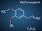 Eugenol, clove essential oil molecule. Is used as flavoring for foods and teas and as herbal oil  to treat toothache. Skeletal