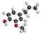 Eugenol herbal essential oil molecule. Present in cloves, nutmeg, etc. 3D rendering. Atoms are represented as spheres with.