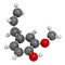 Eugenol herbal essential oil molecule. Present in cloves, nutmeg, etc. 3D rendering. Atoms are represented as spheres with