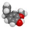 Eugenol herbal essential oil molecule. Present in cloves, nutmeg, etc. 3D rendering. Atoms are represented as spheres with