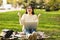 Euphoric girl watching exam results on laptop