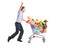 Euphoric man pushing a shopping cart