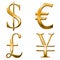 Eur, dollar, yen, pound symbols