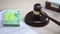 Euro with alimony sign table, gavel striking sound block, financial obligation