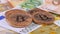 Euro banknotes and bitcoin coins. Financial concept of global economic. selective focus. slider movement
