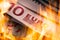 Euro banknotes burning