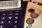 Euro banknotes, calculator and Covid