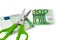 Euro banknotes and scissors
