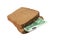 Euro bill between slices of bread