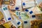 Euro bills harassing the English economy, brexit concept