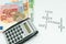 Euro and calculator and words in german representing household monthly expenses concept