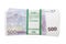 Euro cash in bundles of five hundred banknotes, Euro money Euro on white background