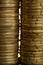 Euro coin columns, golden cash over white