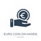 euro coin on hands icon in trendy design style. euro coin on hands icon isolated on white background. euro coin on hands vector