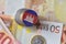 Euro coin with national flag of cambodia on the euro money banknotes background.