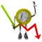 Euro coin robot hold descending graph illustration