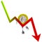 Euro coin robot holding descending graph illustration