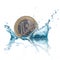 Euro coin with water splash.