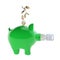 Euro coins falling into green piggy bank with energy efficient l