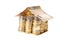 Euro Coins pile House with banknote roof