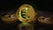 Euro cryptocurrency golden coin on digital screen