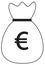 Euro currency icon or logo over a money bag.