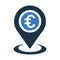 Euro currency, location icon. Vector graphics