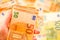 Euro currency.pack of banknotes in hand.Cash payments and expenses in the EU.Recalculation of money.