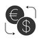 Euro and dollar currency exchange glyph icon