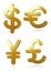 Euro, dollar, pound and yen