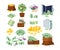 Euro and dollars money banknotes and coins. Bag of gold coins, money tree with bills, suitcase of money and wallet with paper