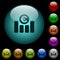 Euro financial graph icons in color illuminated glass buttons