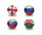 Euro group B. football balls with national flags of england, russia, slovakia, wales