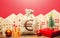 Euro money bag and houses in a New Year`s setting. Increase in investment attractiveness, prosperity. Promotions, offers. New Yea