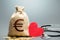 Euro money bag and stethoscope. Health life insurance and financing concept. Subsidies, investments. Funding healthcare system.