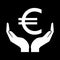 Euro money and hands. Take care money sign white on black background