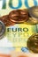 Euro money, paper banknotes and coins close-up macro