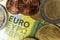 Euro money, paper banknotes and coins close-up macro