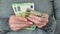 Euro money.Womens hands counting money.Womens wages in the European Union. One hundred euro bills in female hands close