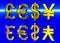 Euro Pound Dollar and Yen Symbols in Gold