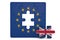 Euro puzzle and one puzzle piece with great britain flag.3D illustration.