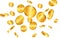 Euro Realistic gold coins explosion isolated on white background. Vector illustration