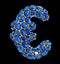 Euro sign made of blue diamond isolated on black background. 3d