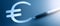 Euro sign and pen, toned into classic blue. Financial currency business concept