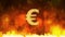 Euro sign pulsing on fiery background, money rules the world, greed, obsession