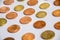 Euro small coins on white background