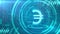 Euro symbol rotating on a cyan HUD background. Seamless loop.