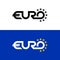 Euro word text logo with stars. Flag colors letter symbol of Euro