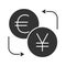 Euro and yen currency exchange glyph icon