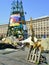 Euromaidan, gas masks hanging on wooden pallets